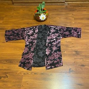 LVelvet/Mesh Sheer blend floral kimono